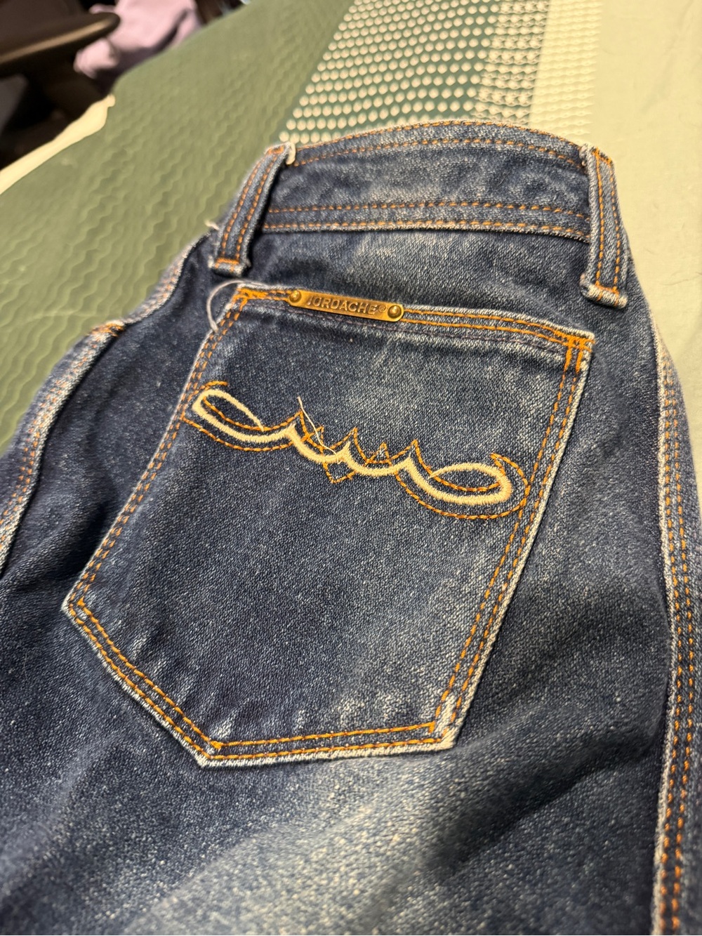 Jordache Women's Dark Blue Straight Leg Jeans with Gold Stitching